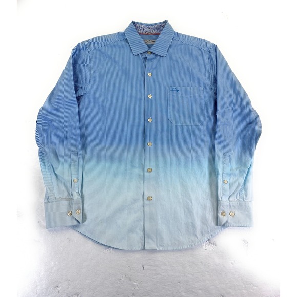 Tommy Bahama Men's Fadeaway Beach Sunwashed Ombre Blue Stripe Shirt Medium‎ - Picture 1 of 11